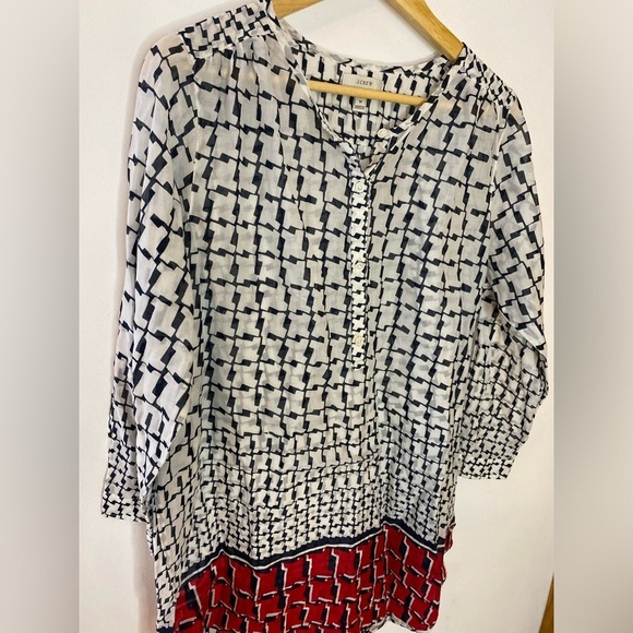 J. Crew Cotton Geometric Lightweight Long Sleeve Tunic Top - Picture 7 of 7